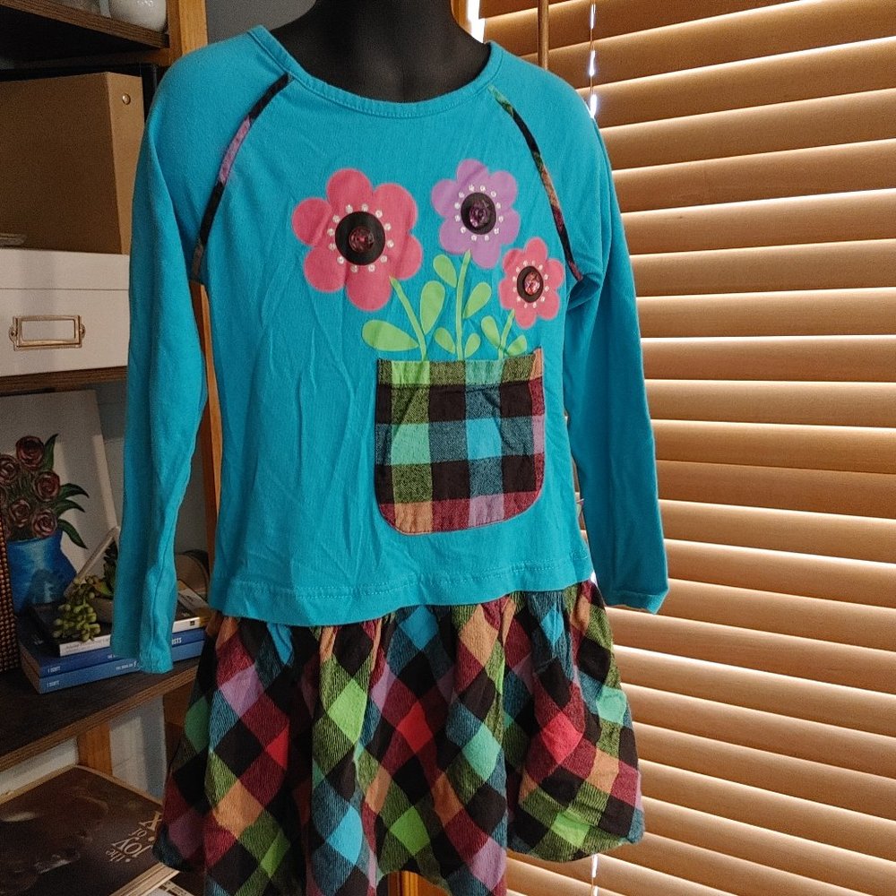 .ADORABLE Girls' Long Sleeved Plaid and Floral Dress